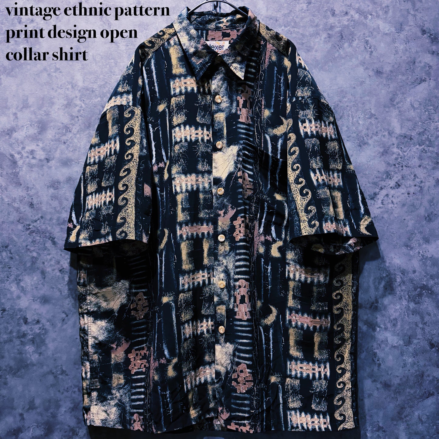 【doppio】vintage ethnic pattern print design open collar shirt