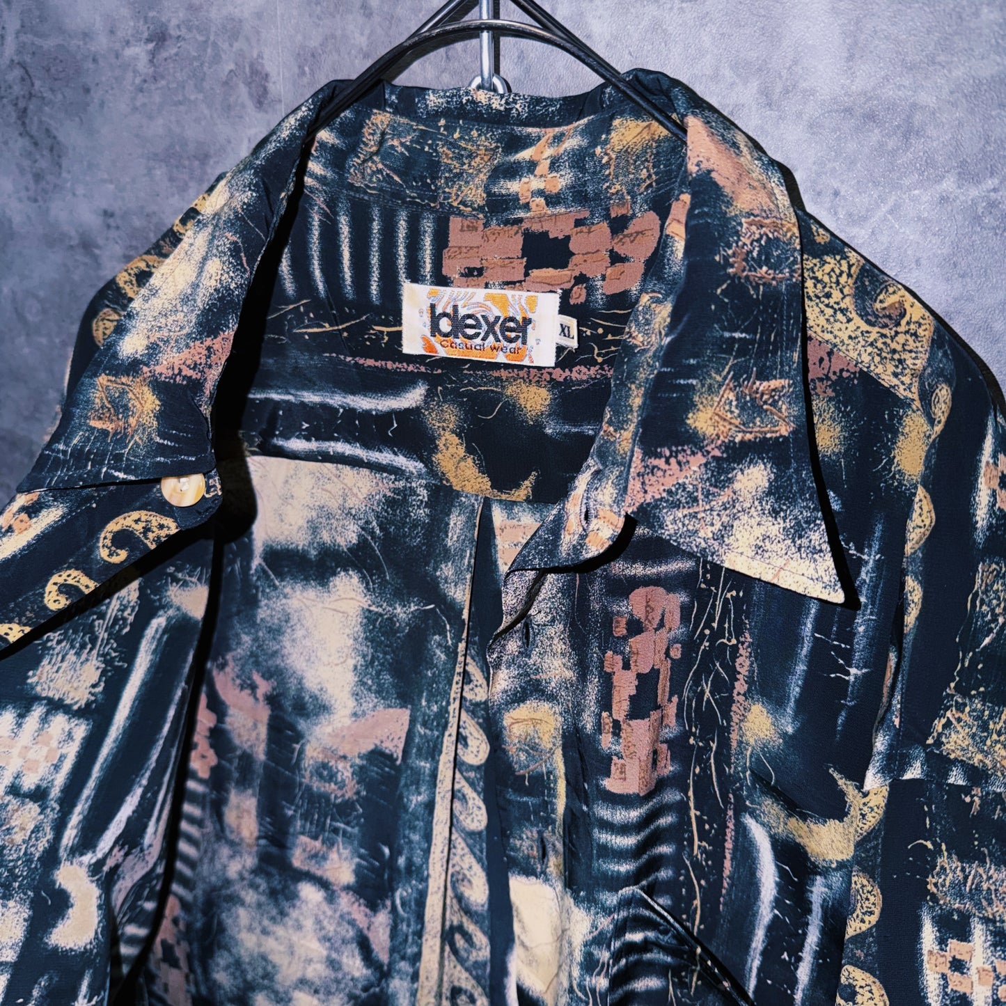 【doppio】vintage ethnic pattern print design open collar shirt