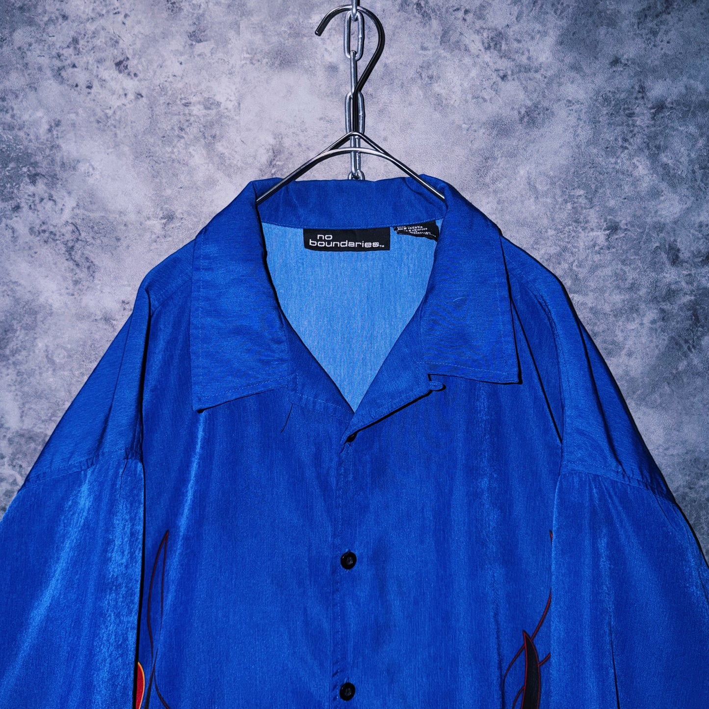【doppio】vintage fire pattern print design open collar shirt