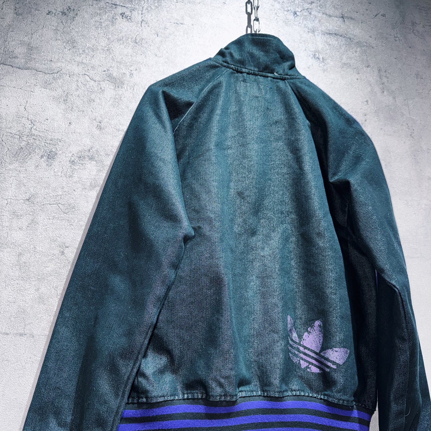 special"ADIDAS"denim material stand neck track jacket
