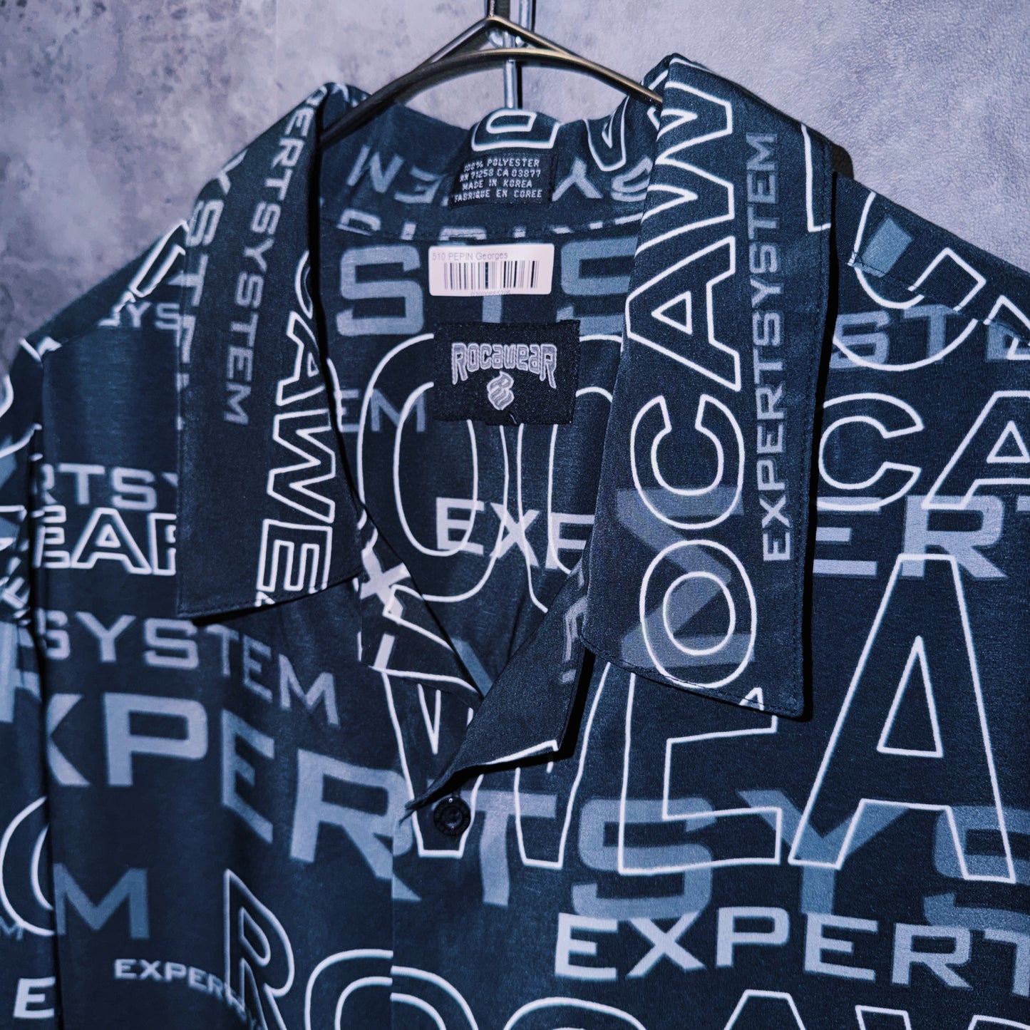 【doppio】vintage “ROCAWEAR” logo print design open collar shirt