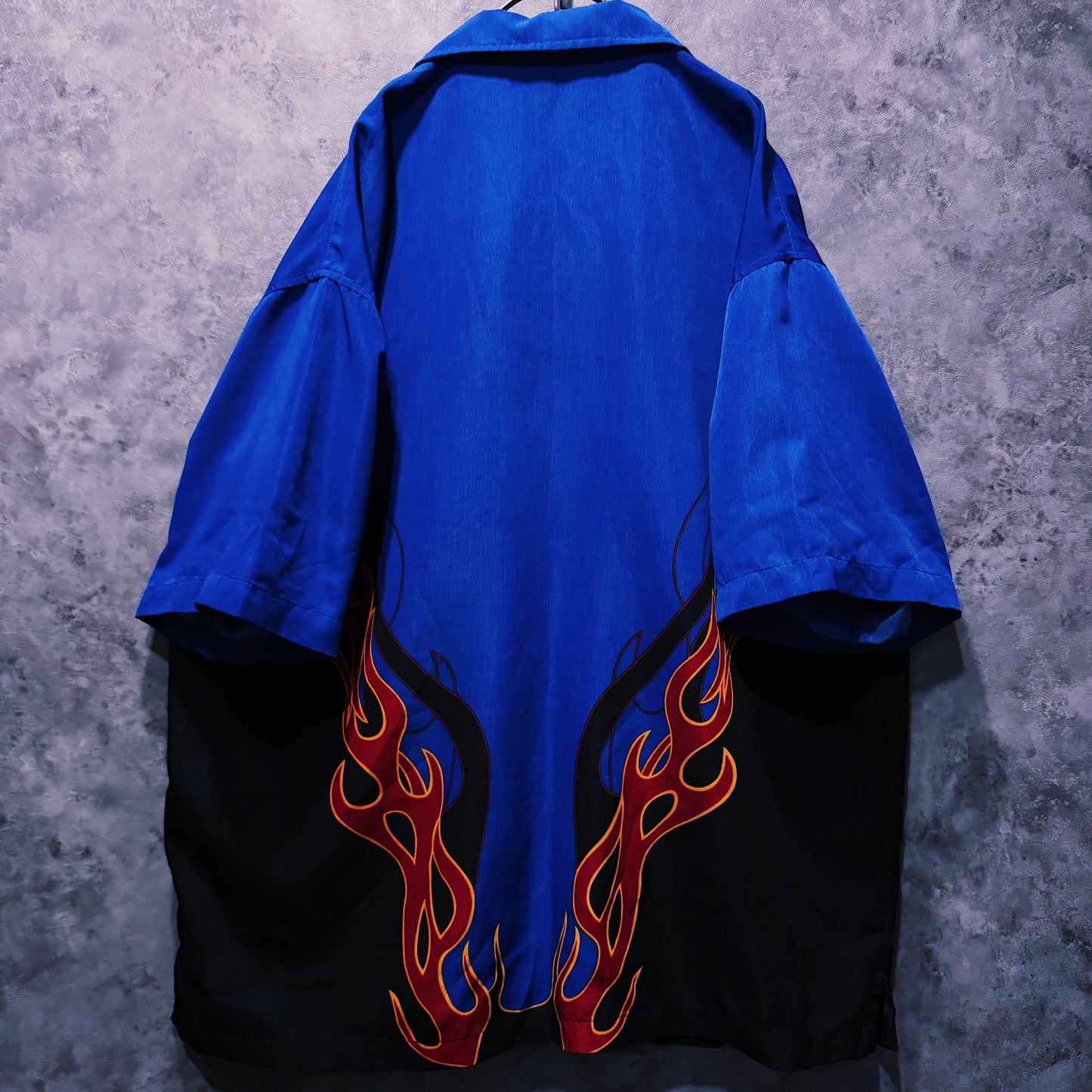 【doppio】vintage fire pattern print design open collar shirt