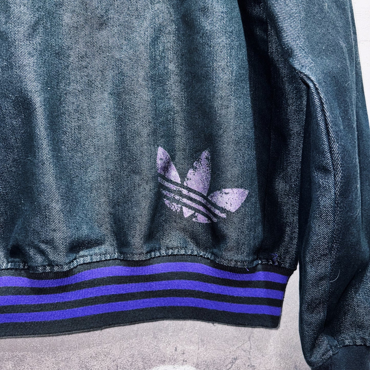 special"ADIDAS"denim material stand neck track jacket