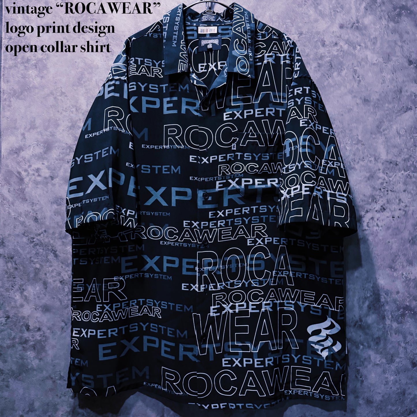 【doppio】vintage “ROCAWEAR” logo print design open collar shirt