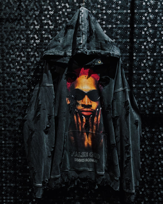 ￼【ÆIEM】original “boro” remake Dennis Rodman “FALSE GOD” Destroy Pullover hoodie