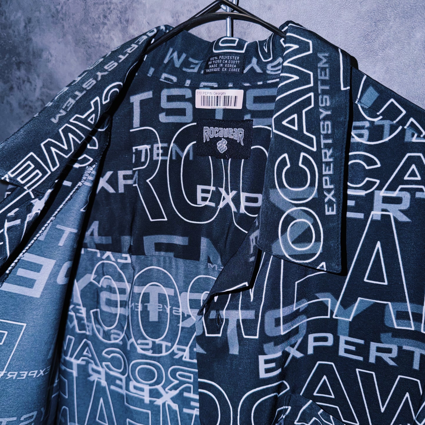 【doppio】vintage “ROCAWEAR” logo print design open collar shirt