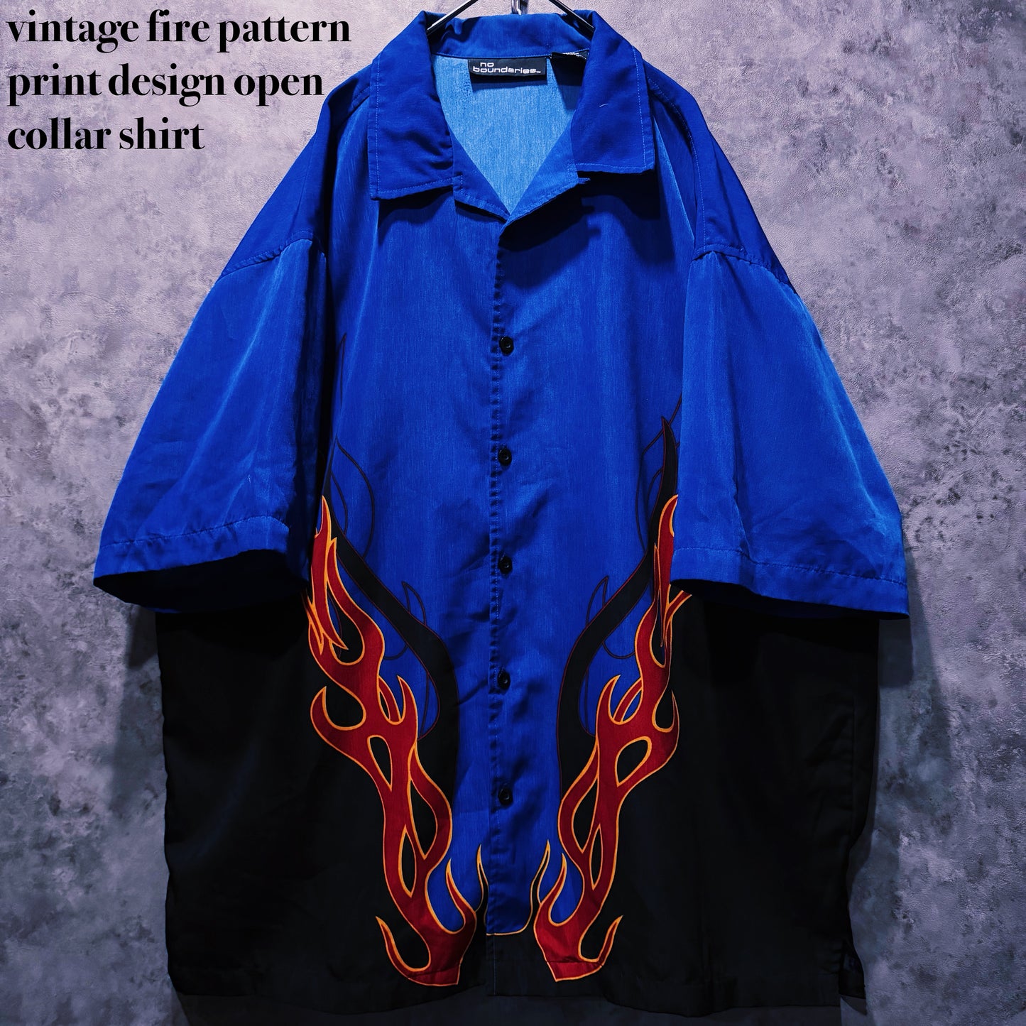【doppio】vintage fire pattern print design open collar shirt