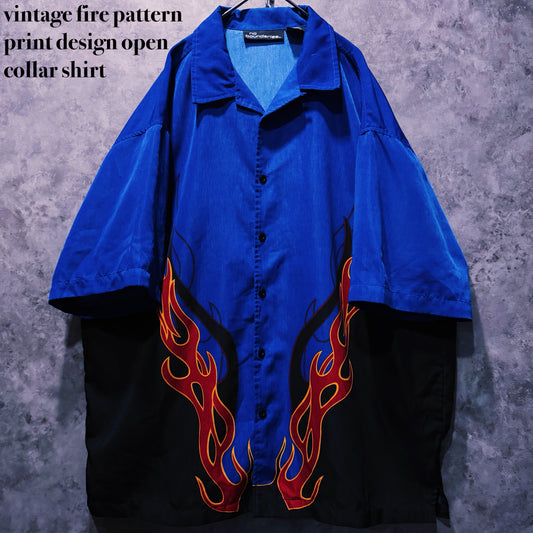 【doppio】vintage fire pattern print design open collar shirt