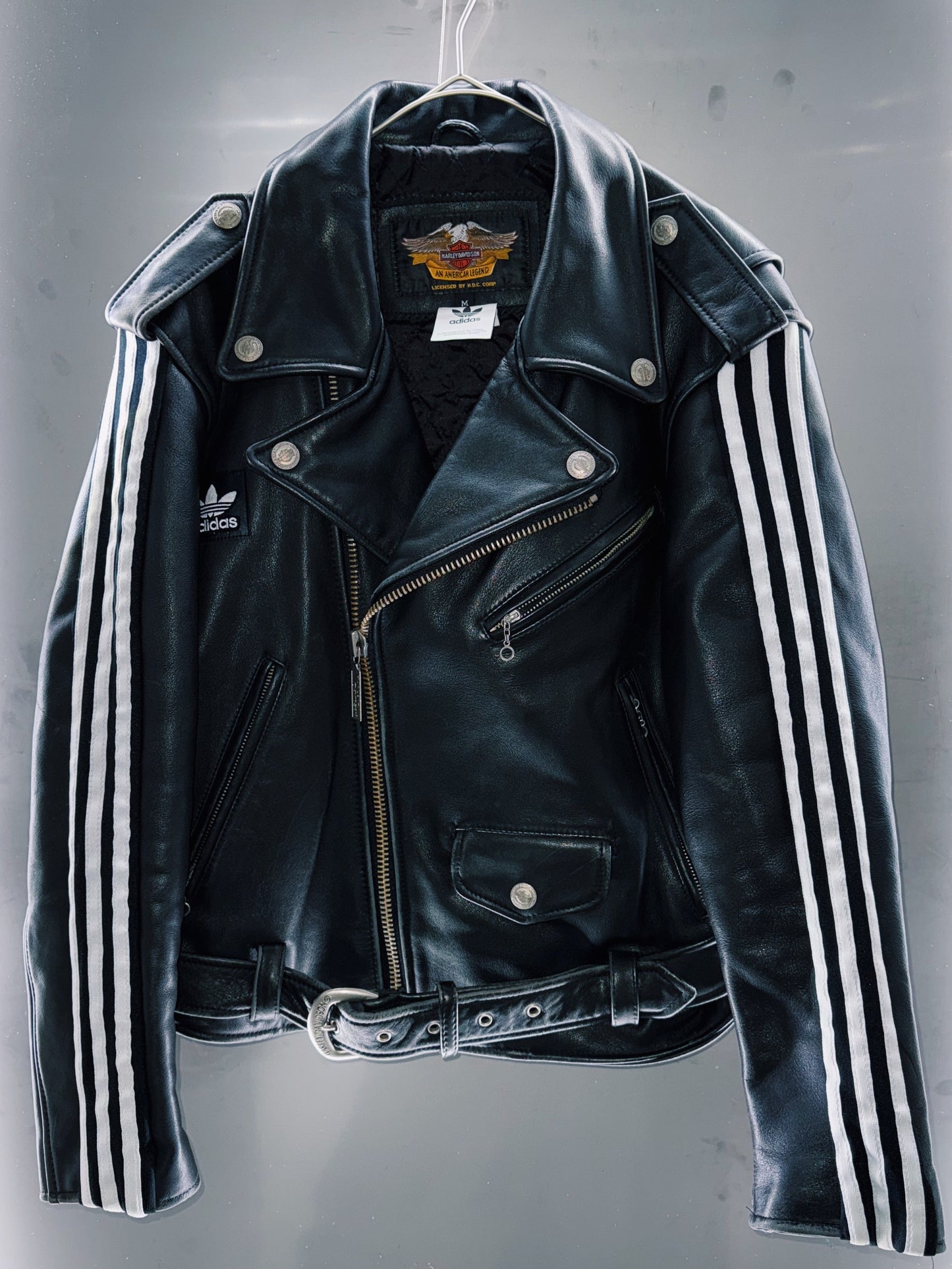 special "original re:meke" vintage "adidas"x vintage double riders leather jacket three strip edition