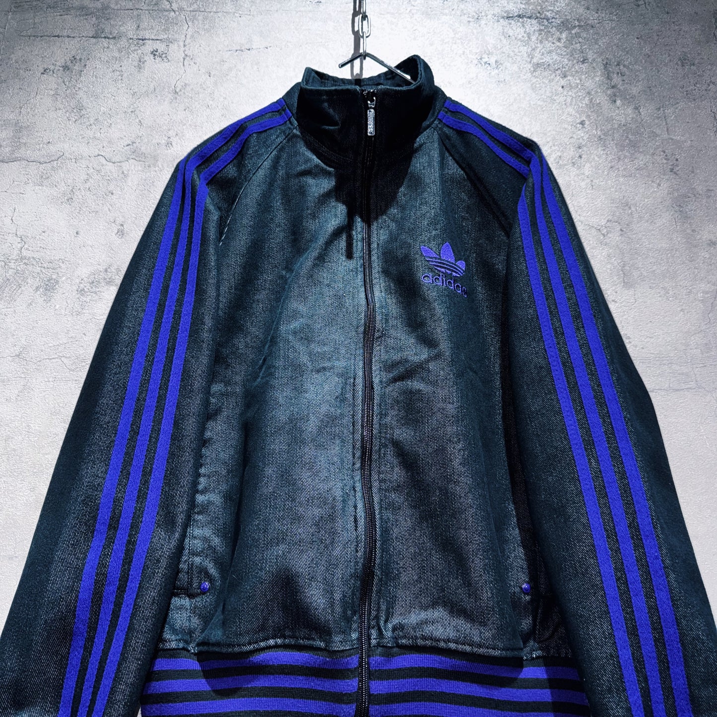 special"ADIDAS"denim material stand neck track jacket