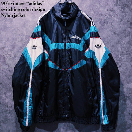 【doppio】90’s vintage “adidas” switching color design Nylon jacket