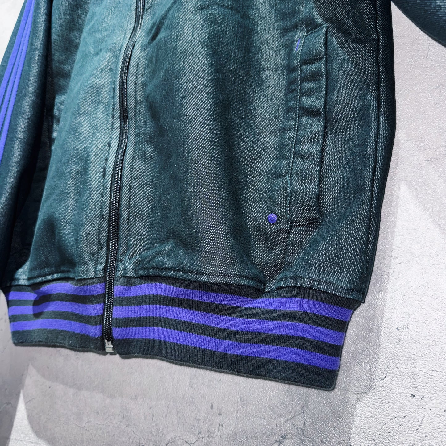 special"ADIDAS"denim material stand neck track jacket