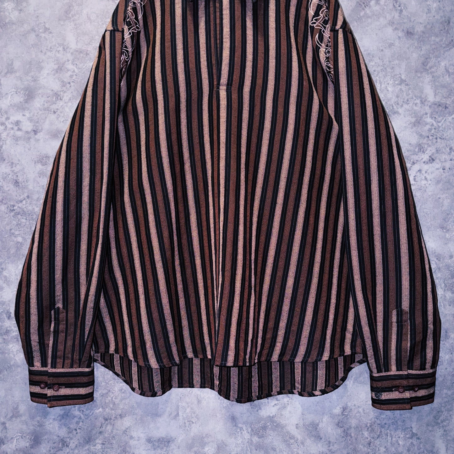 【doppio】vintage shoulder embroidery stripe pattern collar shirt
