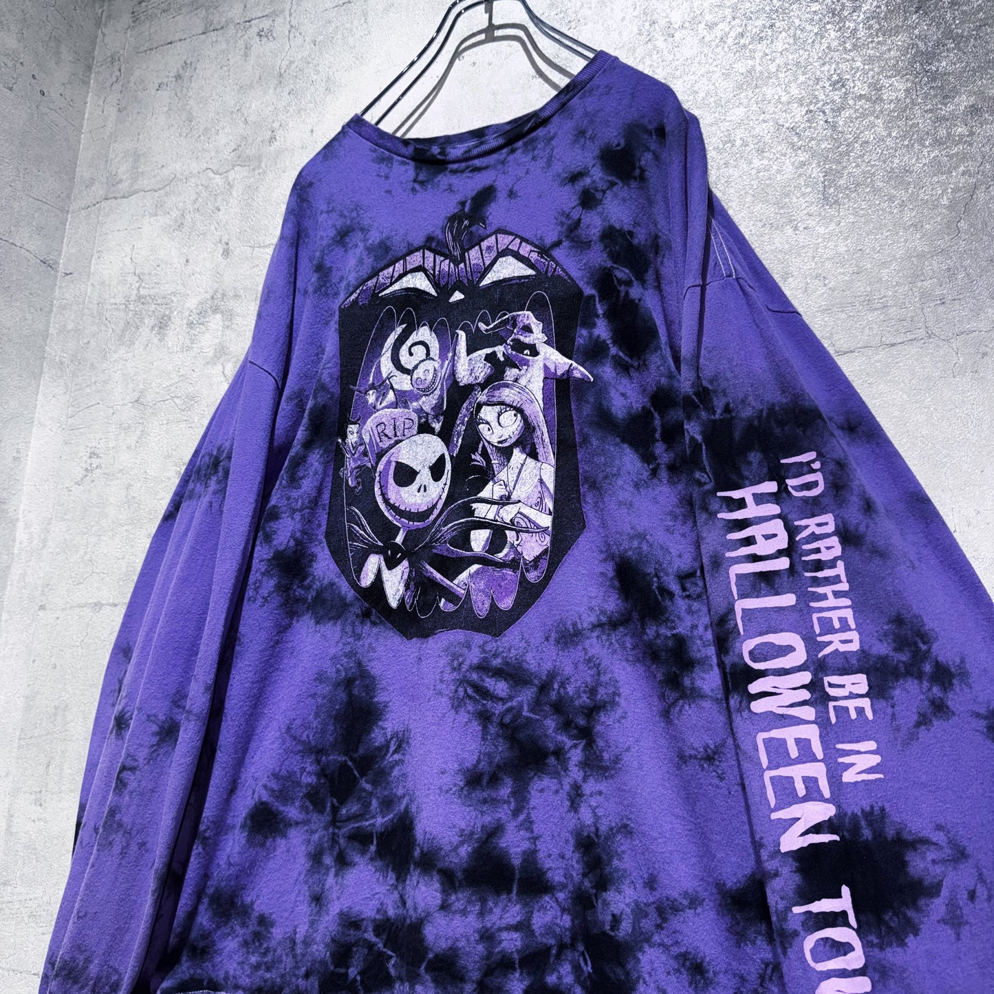 "Nightmare before Christmas"characters graphic design long sleeve Tie-Dye T shirt