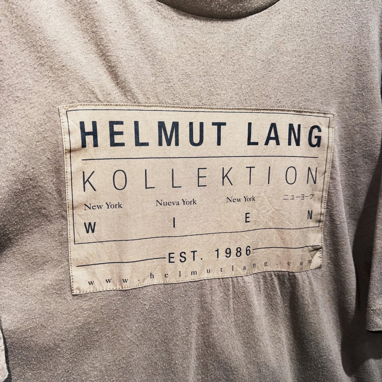 "HELMUT LANG"graphic long design olive color T shirt