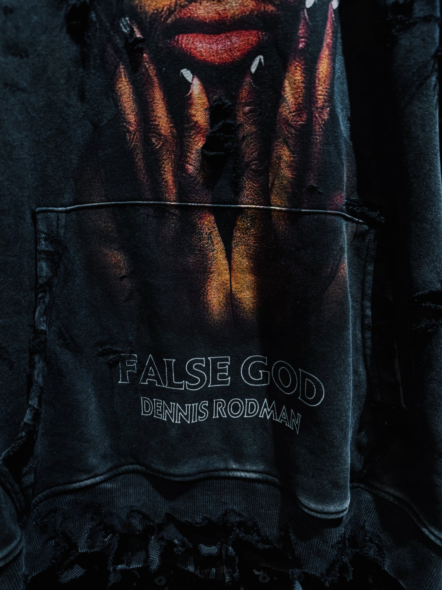 ￼【ÆIEM】original “boro” remake Dennis Rodman “FALSE GOD” Destroy Pullover hoodie
