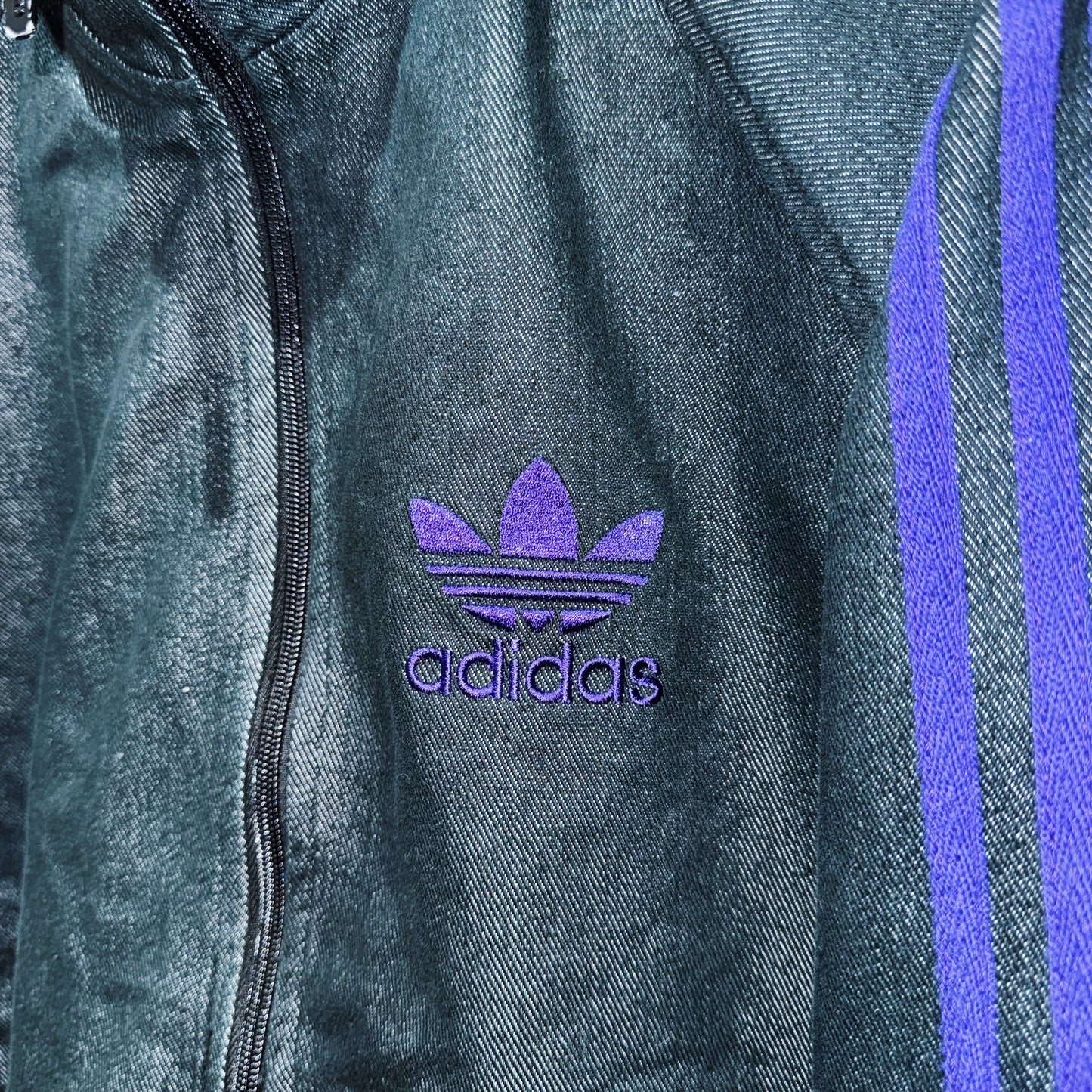 special"ADIDAS"denim material stand neck track jacket