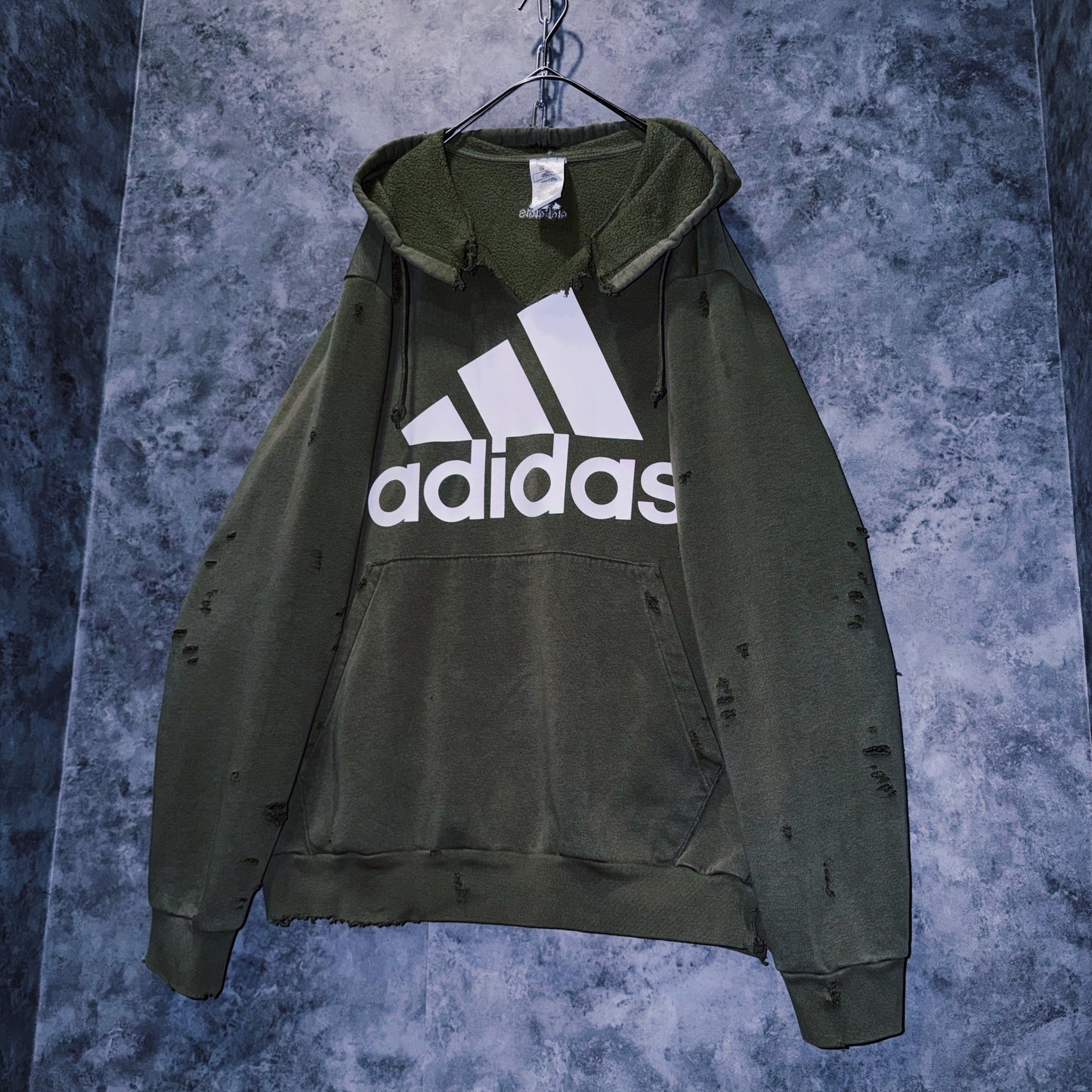 【doppio】90’s vintage “adidas” performance logo design boro custom sweat hoodie