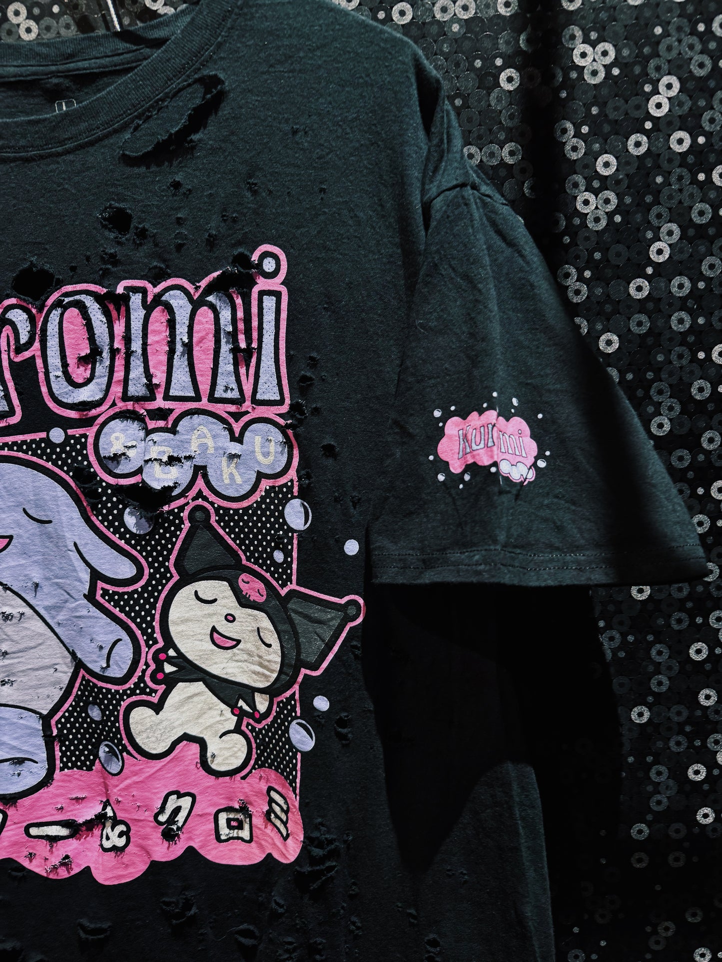 【ÆIEM】original “boro” remake Kuromi Natural Damage T-shirt