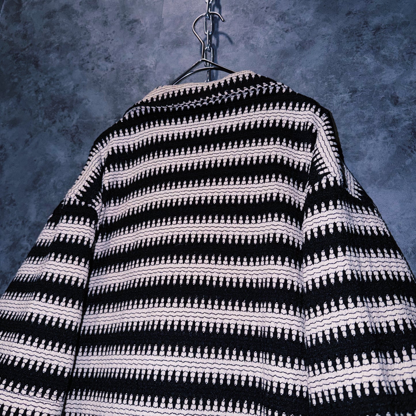 【doppio】vintage wave border design open collar shirt