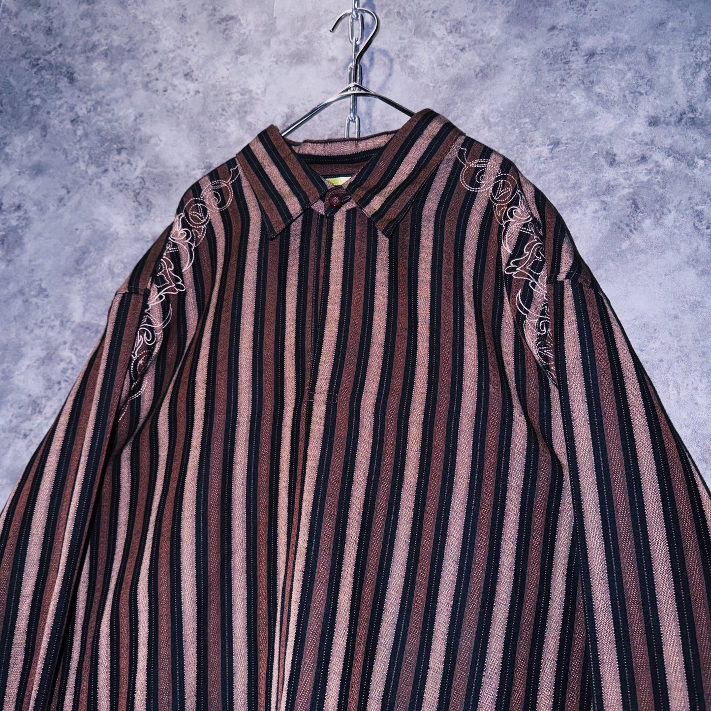 【doppio】vintage shoulder embroidery stripe pattern collar shirt