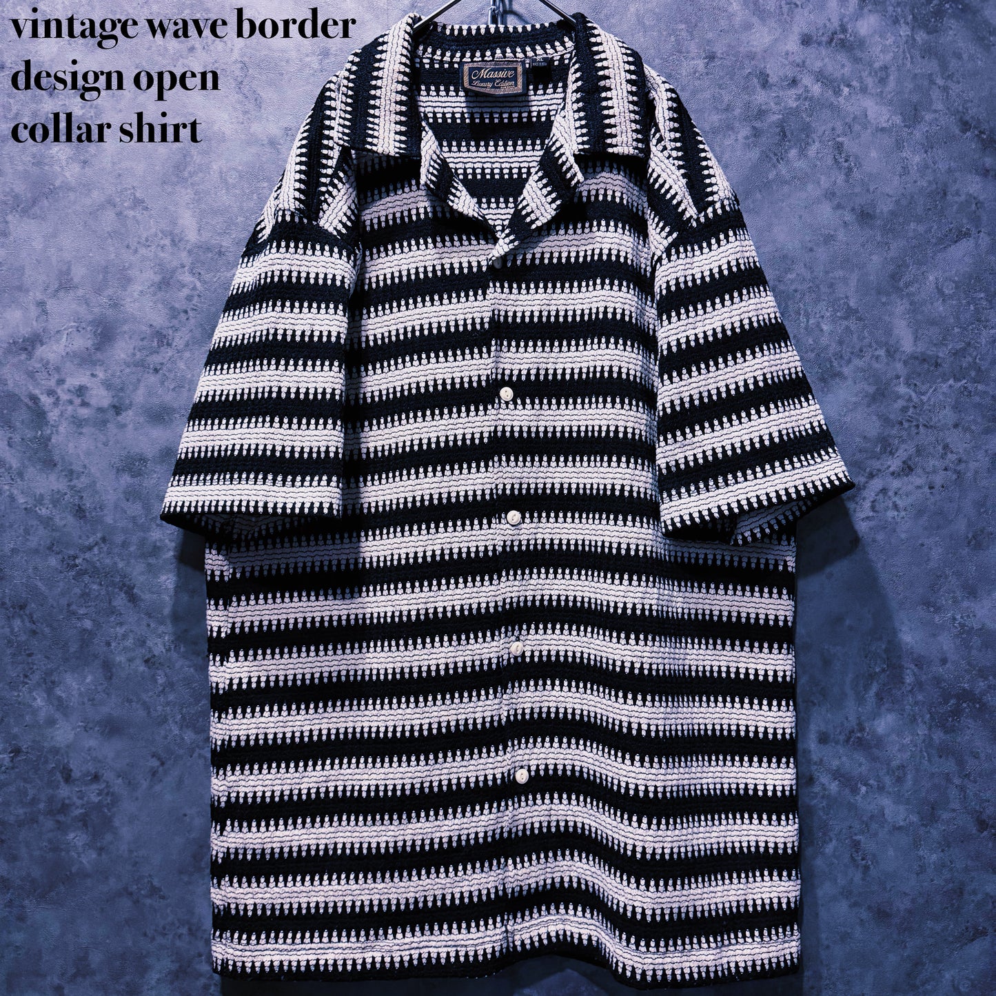 【doppio】vintage wave border design open collar shirt