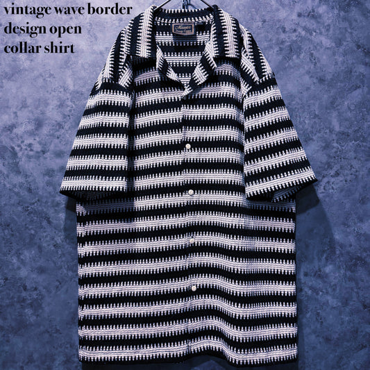 【doppio】vintage wave border design open collar shirt