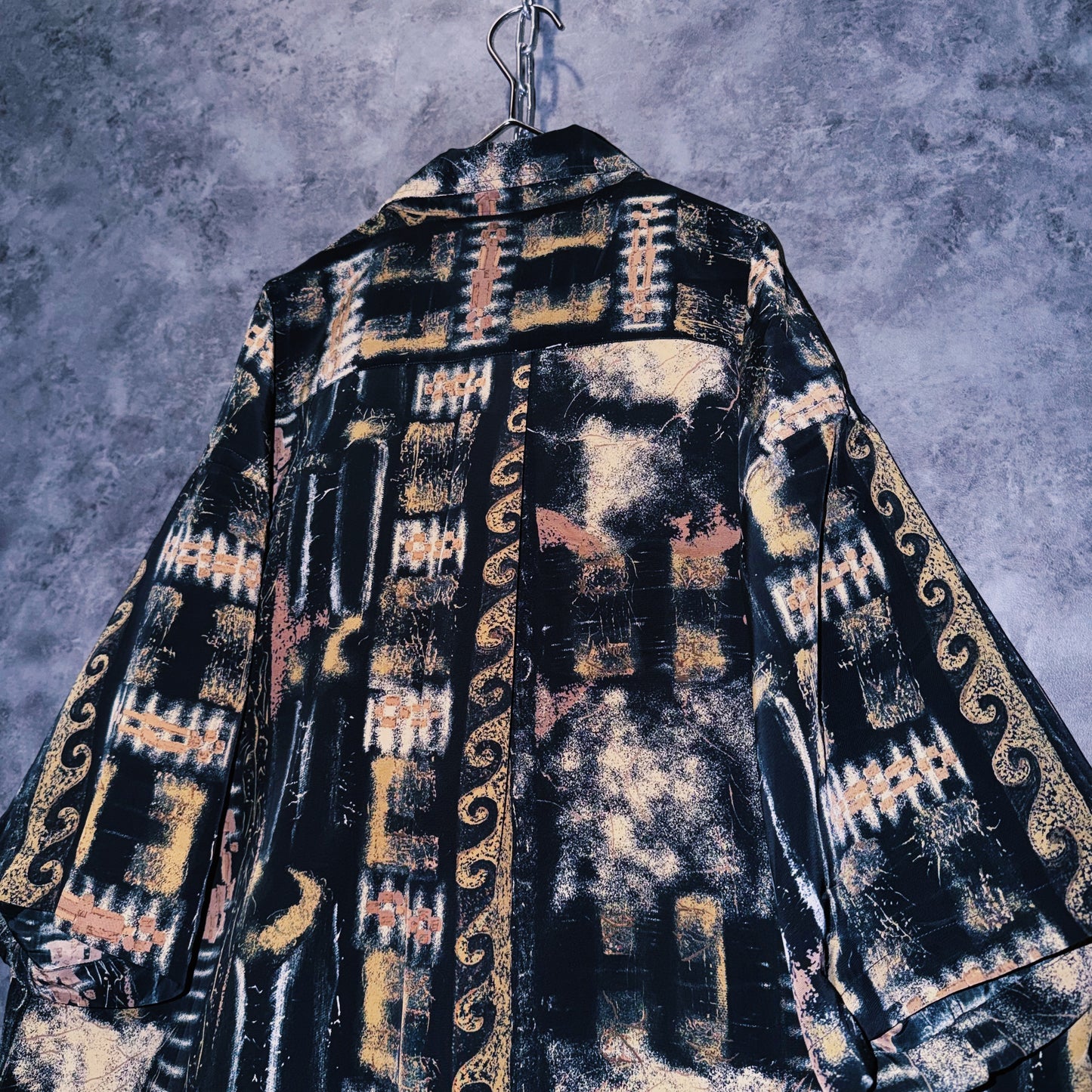 【doppio】vintage ethnic pattern print design open collar shirt