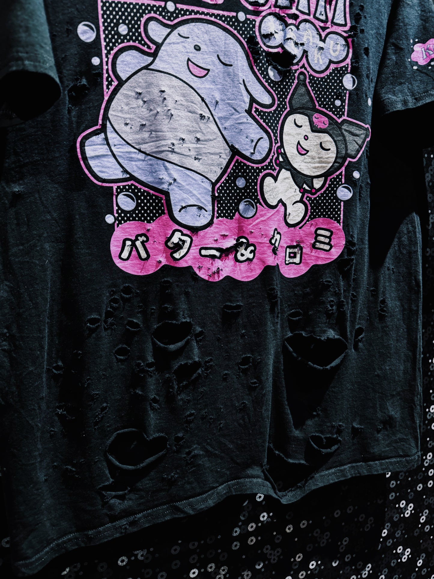 【ÆIEM】original “boro” remake Kuromi Natural Damage T-shirt