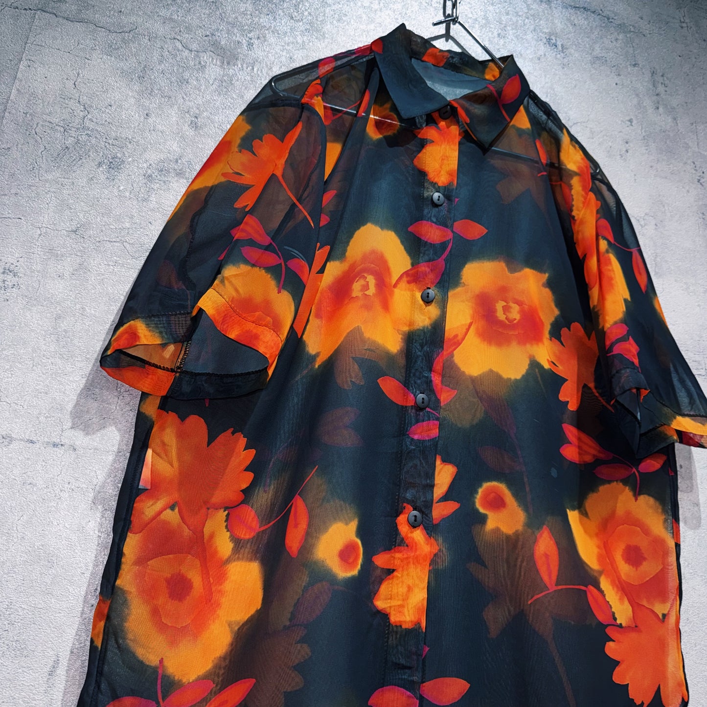 vintage flower pattern design short sleeve sheer shirt