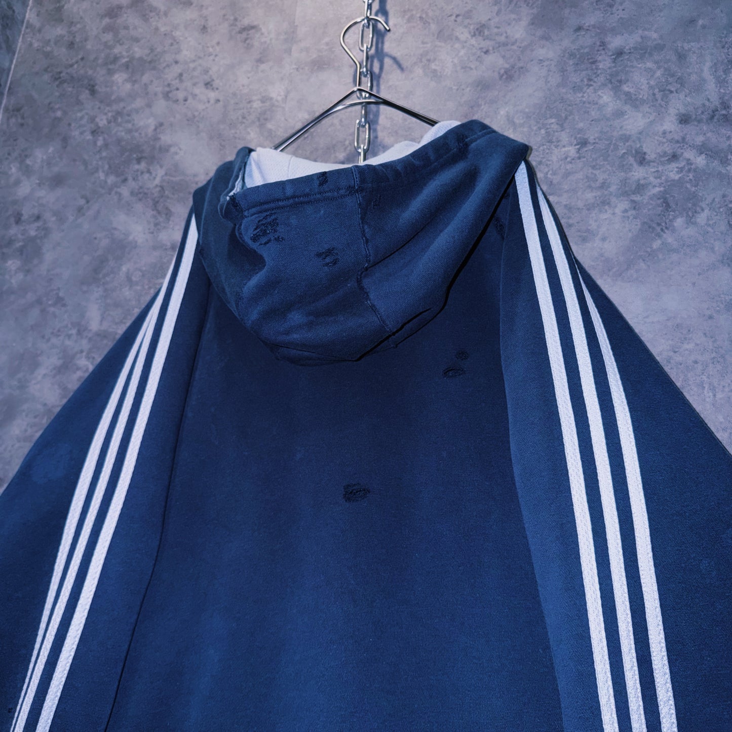 【doppio】vintage “adidas” three stripe design boro custom sweat hoodie