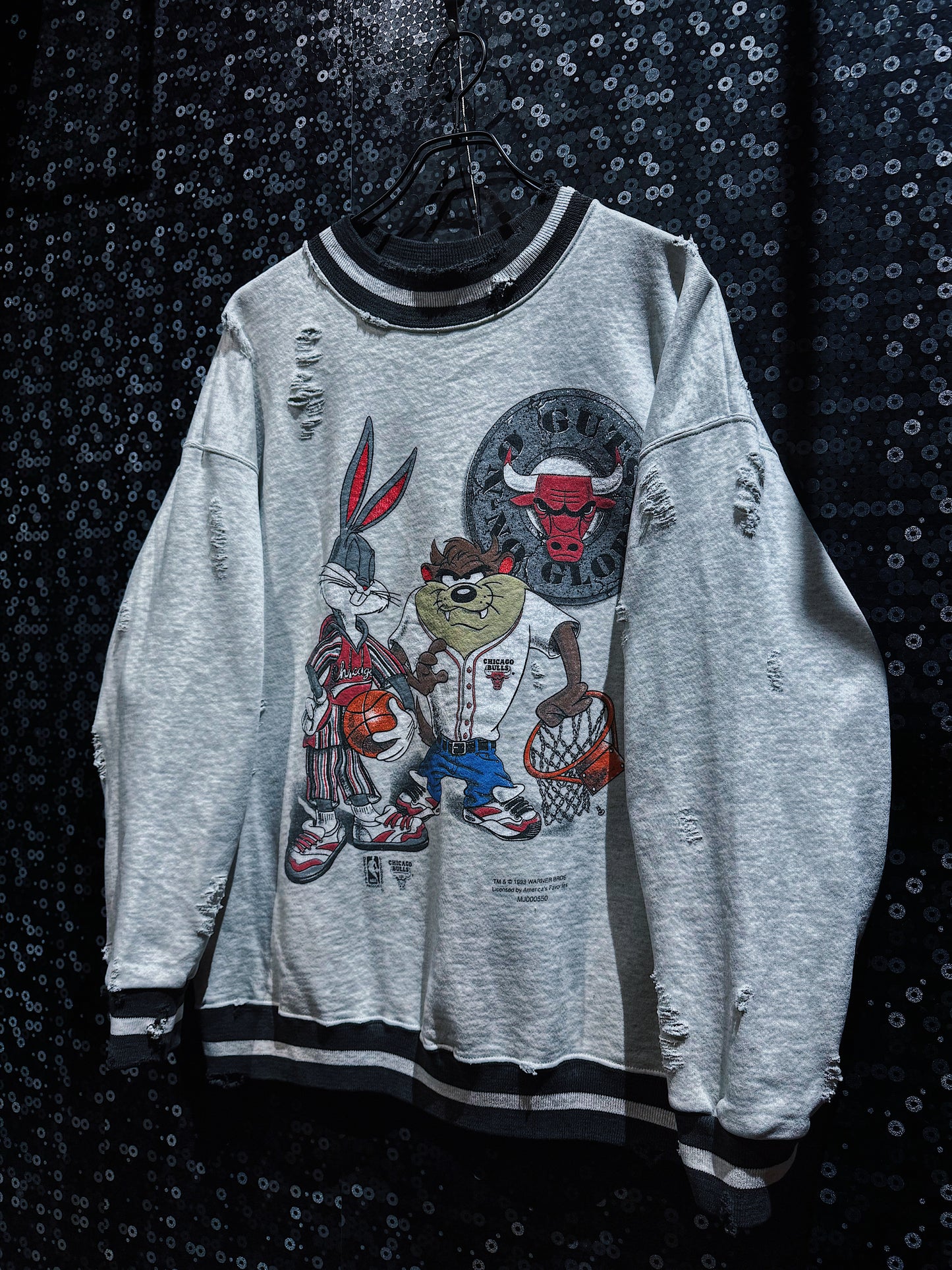 【ÆIEM】original “boro” remake Looney Tunes × Chicago Bulls sweat