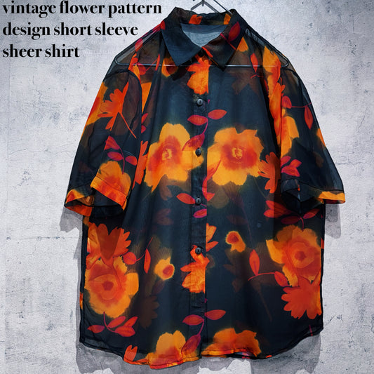 vintage flower pattern design short sleeve sheer shirt