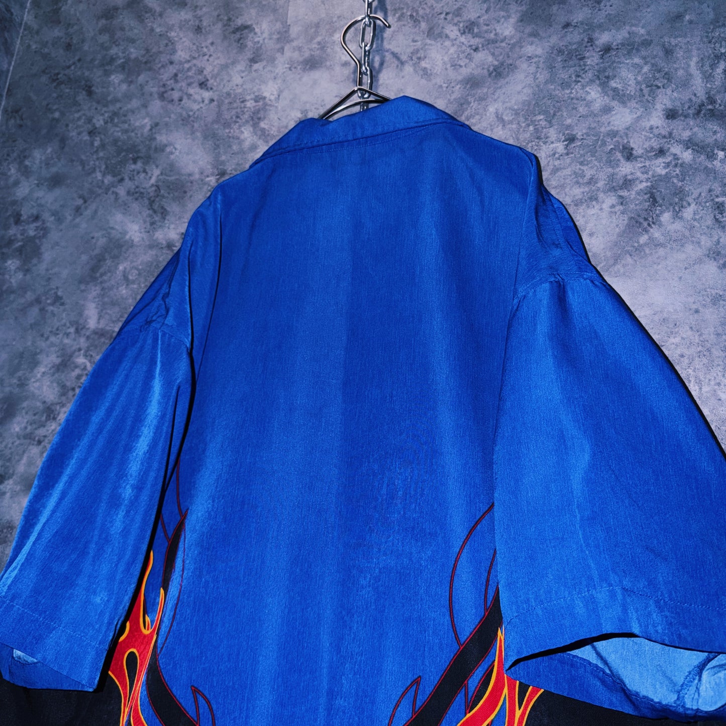 【doppio】vintage fire pattern print design open collar shirt
