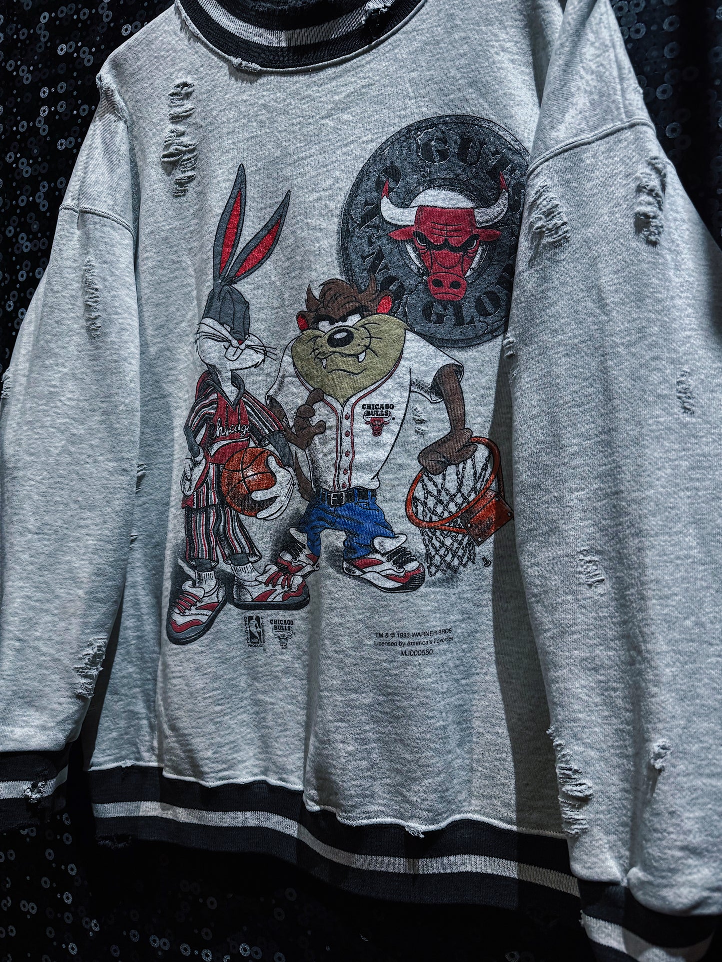 【ÆIEM】original “boro” remake Looney Tunes × Chicago Bulls sweat