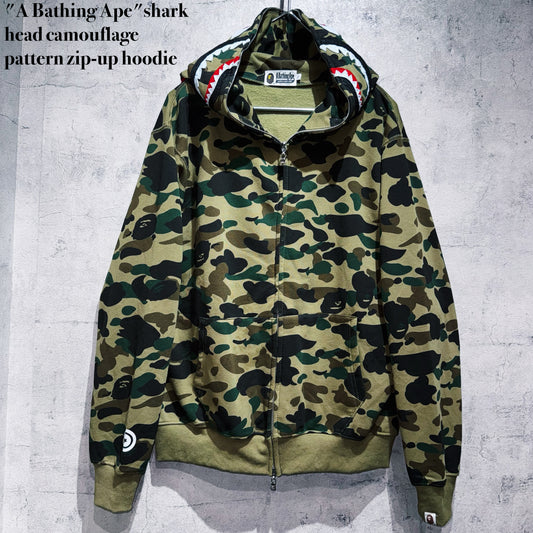 "A Bathing Ape"shark head camouflage pattern zip-up hoodie
