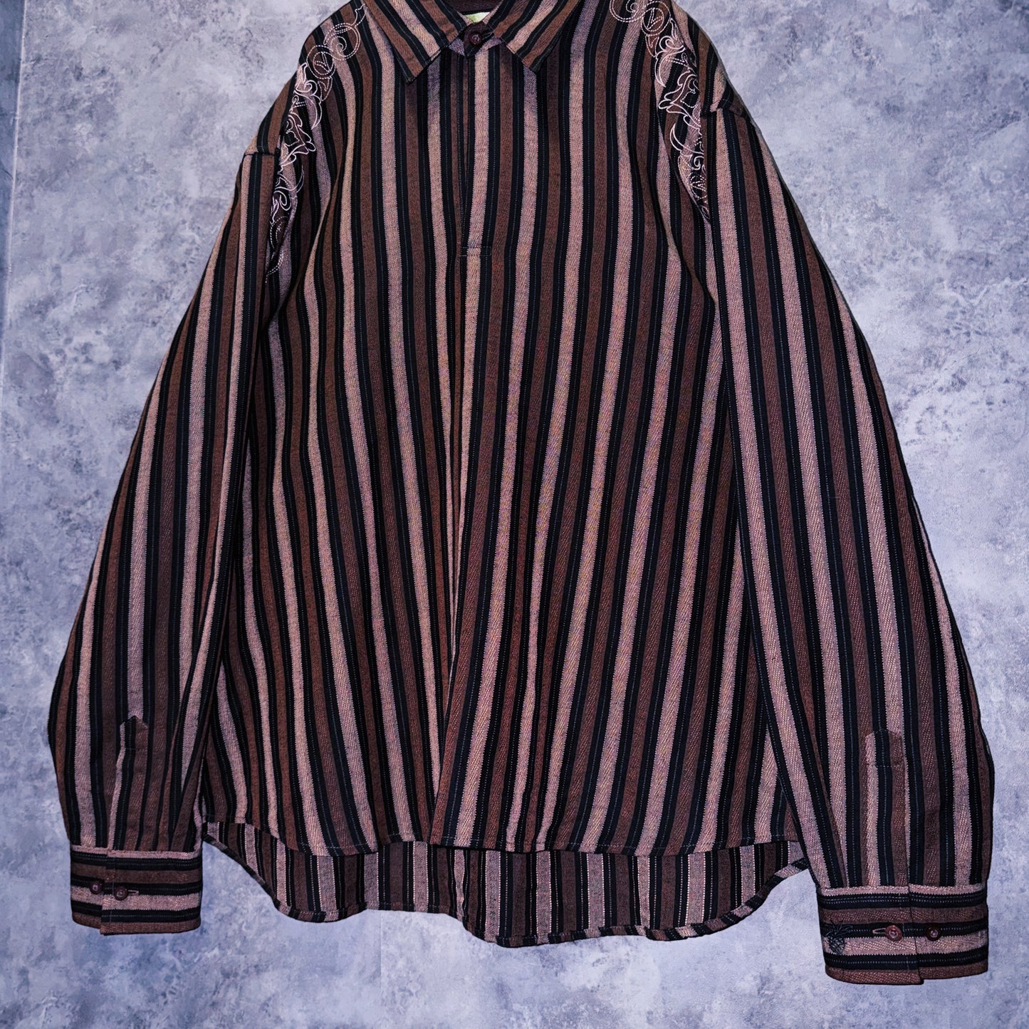 【doppio】vintage shoulder embroidery stripe pattern collar shirt