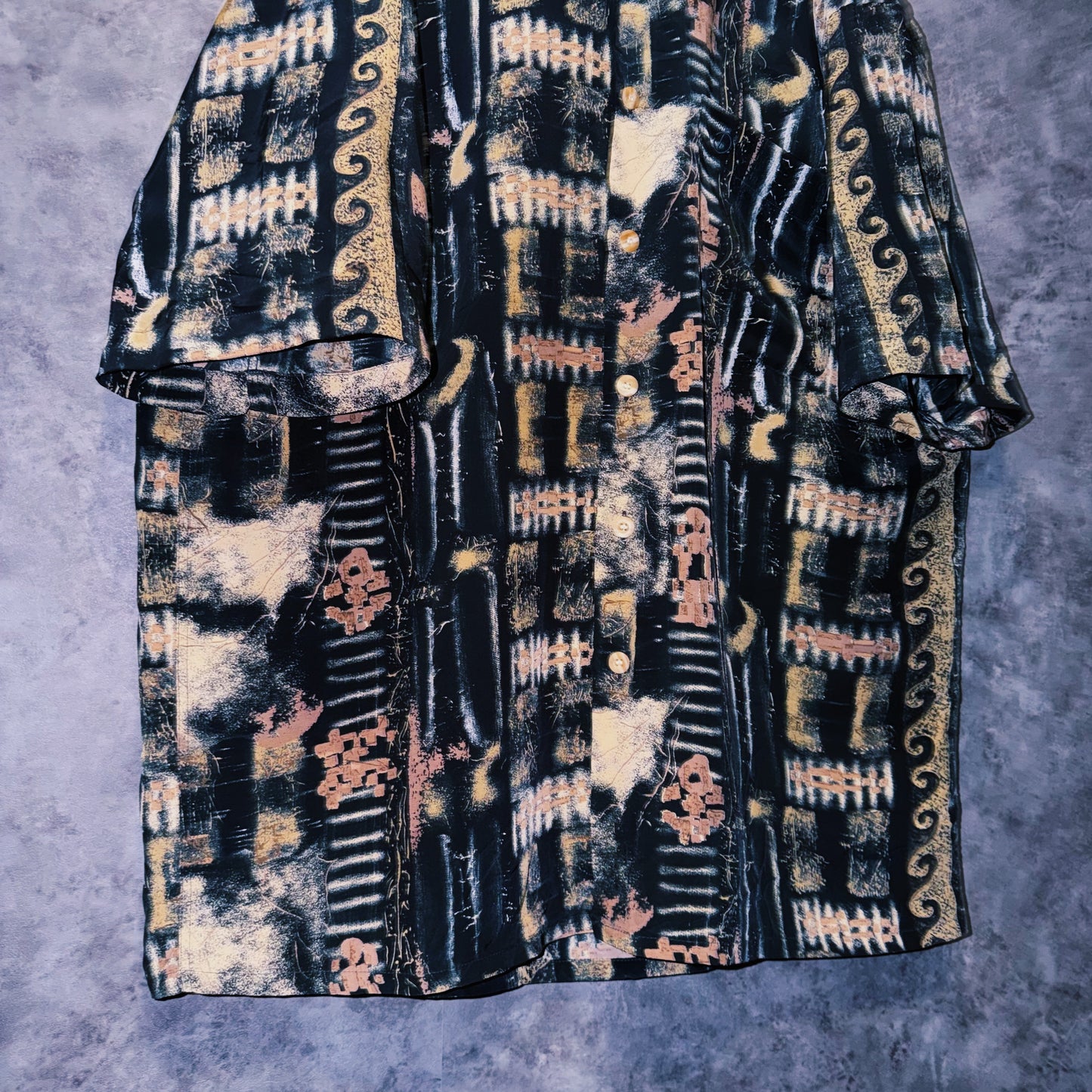 【doppio】vintage ethnic pattern print design open collar shirt