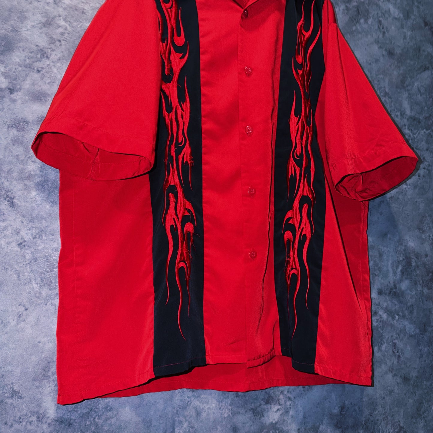 【doppio】vintage fire pattern embroidery design open collar shirt