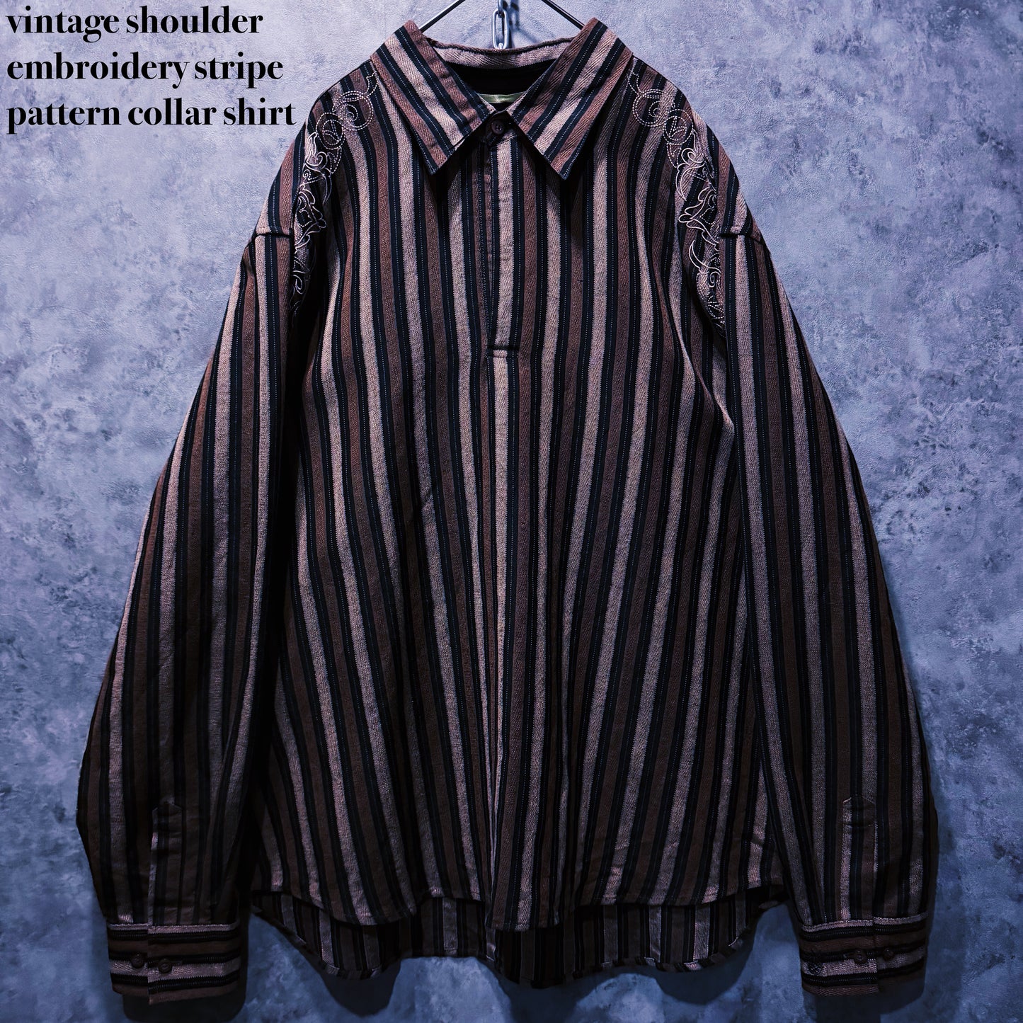 【doppio】vintage shoulder embroidery stripe pattern collar shirt