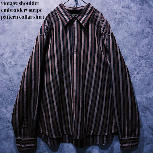 【doppio】vintage shoulder embroidery stripe pattern collar shirt
