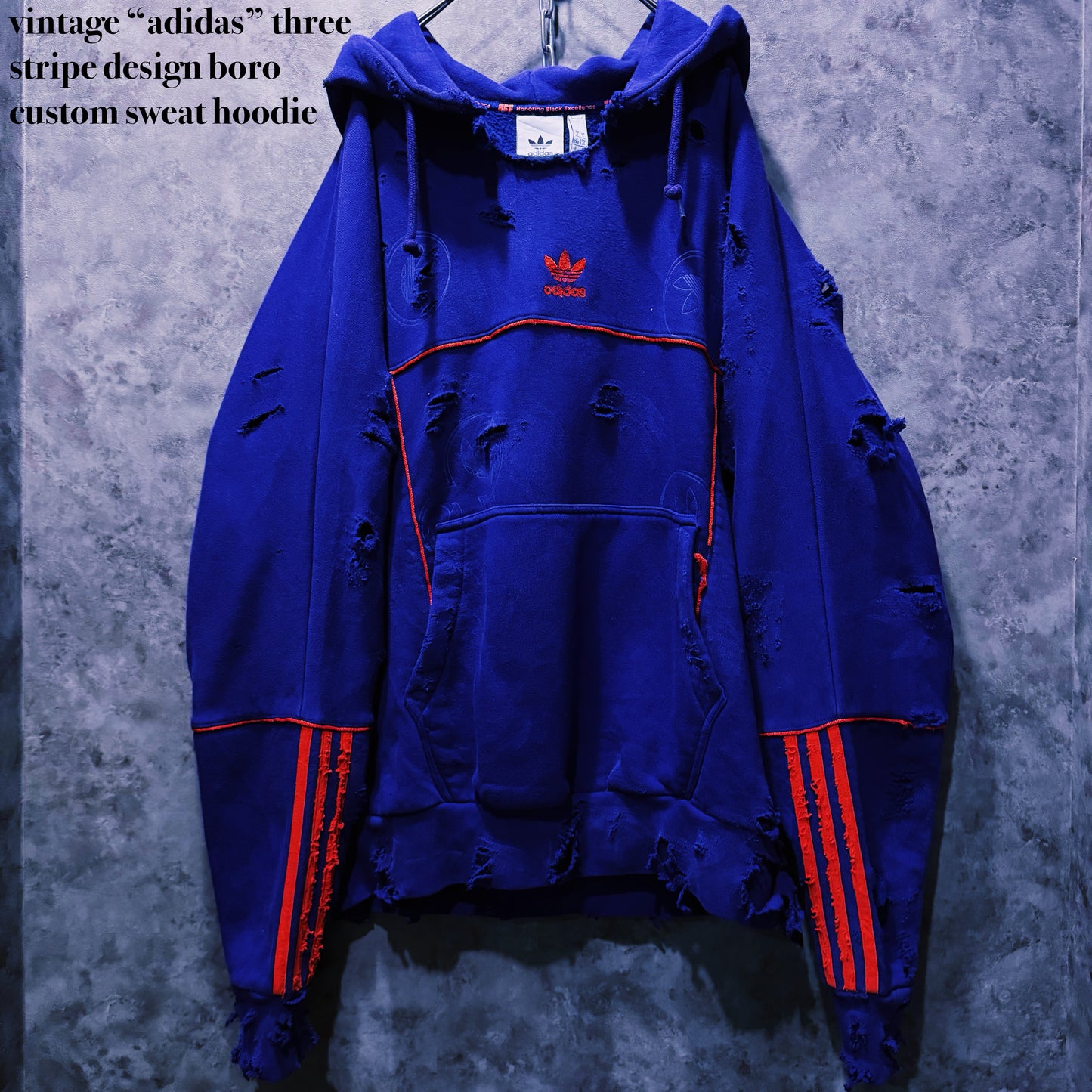 【doppio】vintage “adidas” three stripe design boro custom sweat hoodie