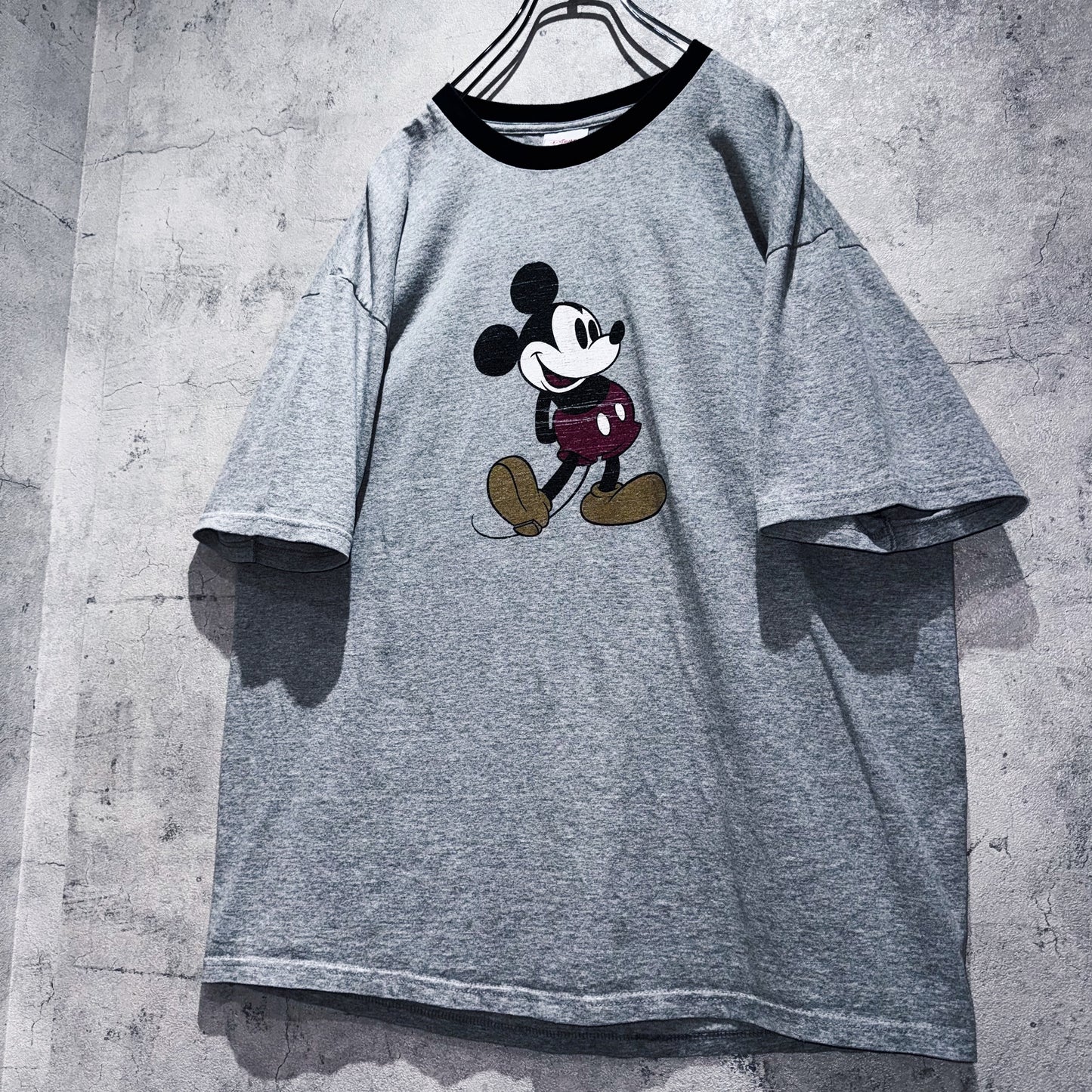 00's"Mickey Mouse"single design graphic print ringer T shirt