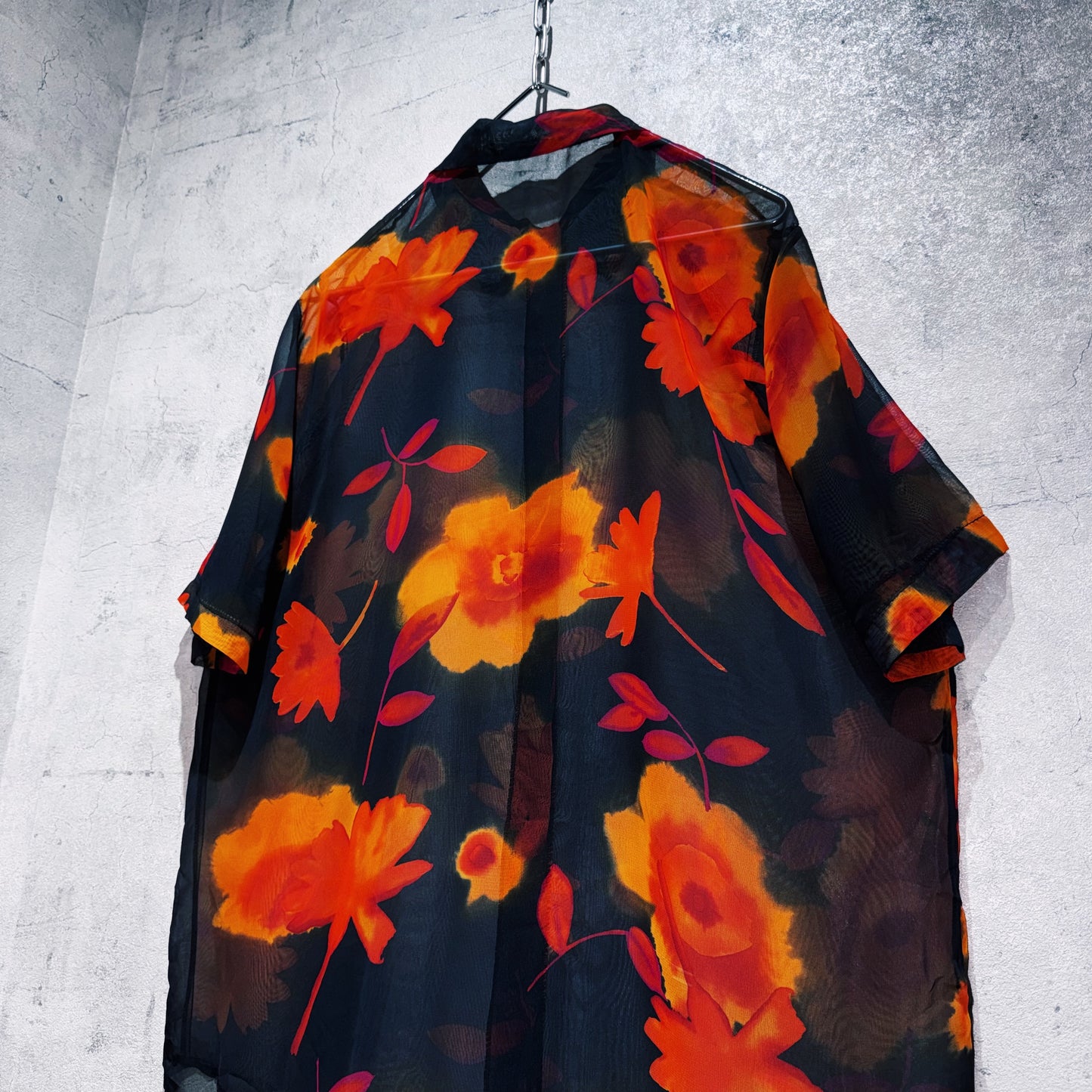 vintage flower pattern design short sleeve sheer shirt