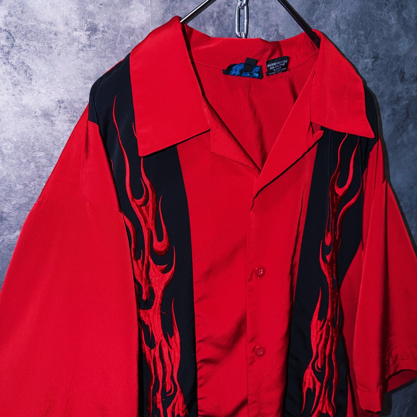 【doppio】vintage fire pattern embroidery design open collar shirt