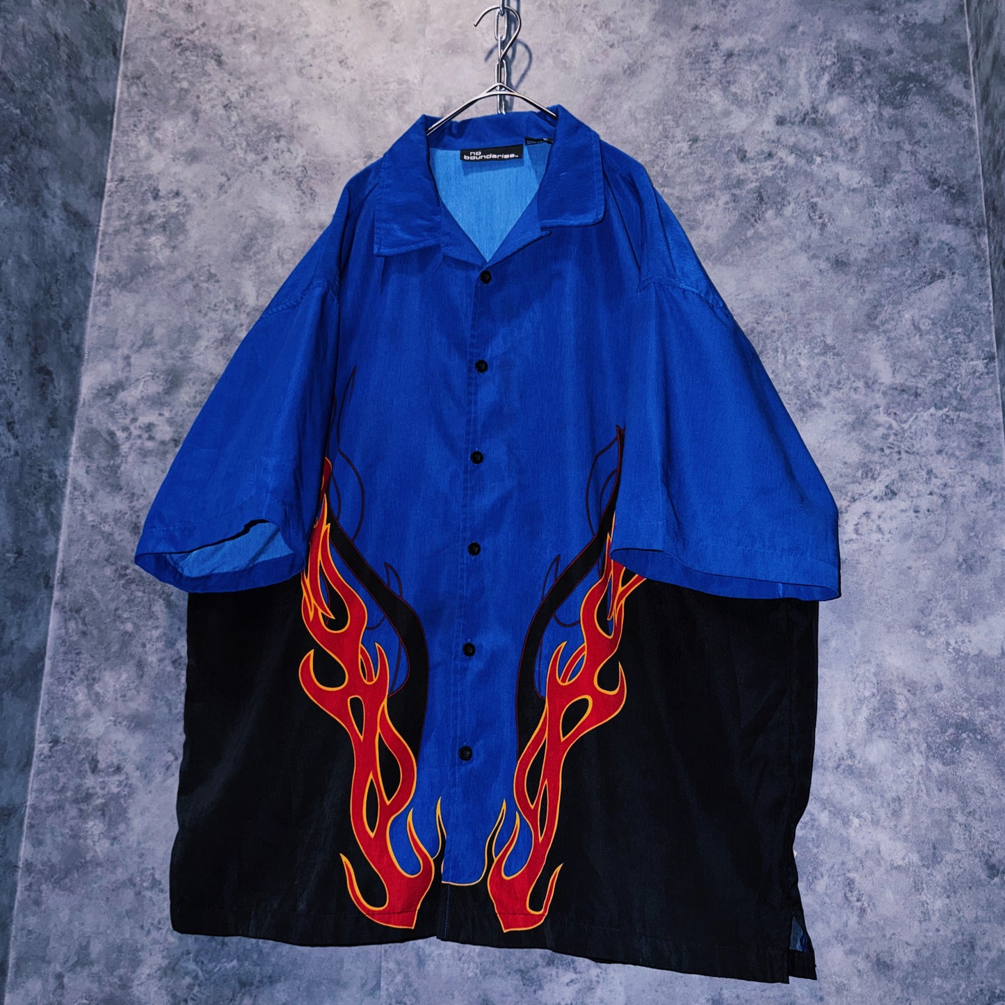 【doppio】vintage fire pattern print design open collar shirt