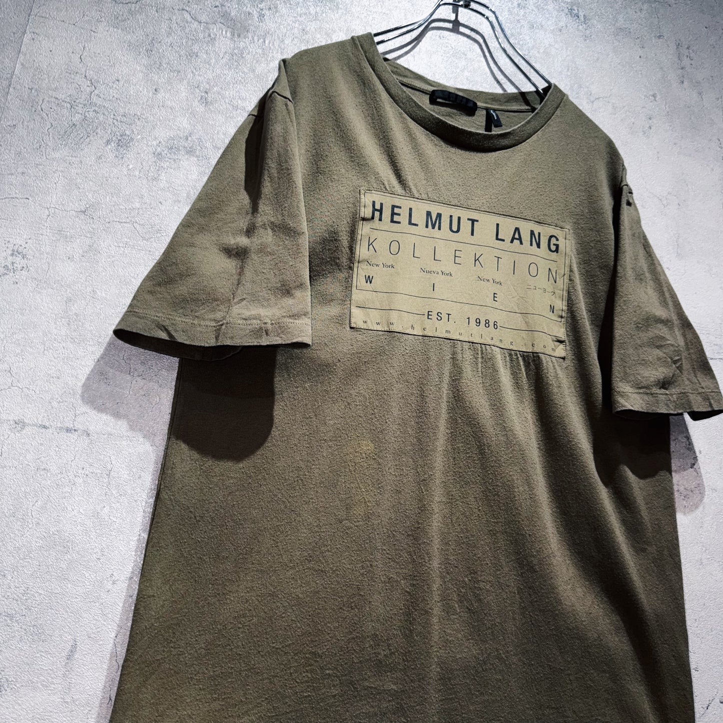 "HELMUT LANG"graphic long design olive color T shirt