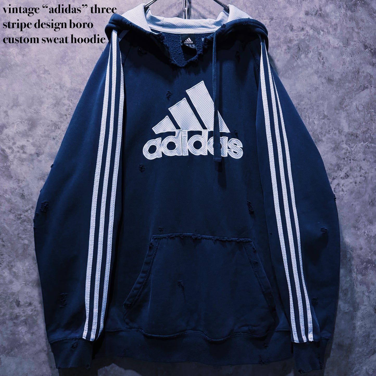 【doppio】vintage “adidas” three stripe design boro custom sweat hoodie