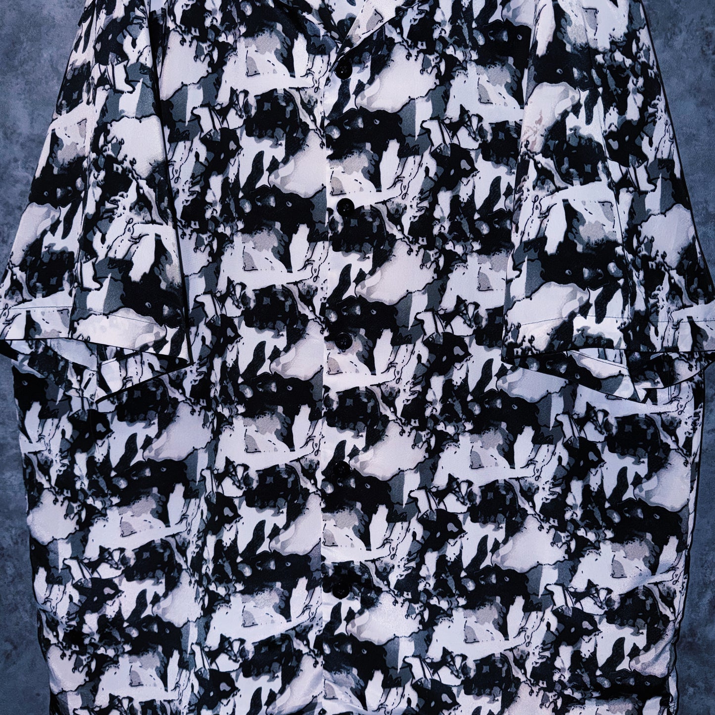 【doppio】vintage graphic print design open collar shirt