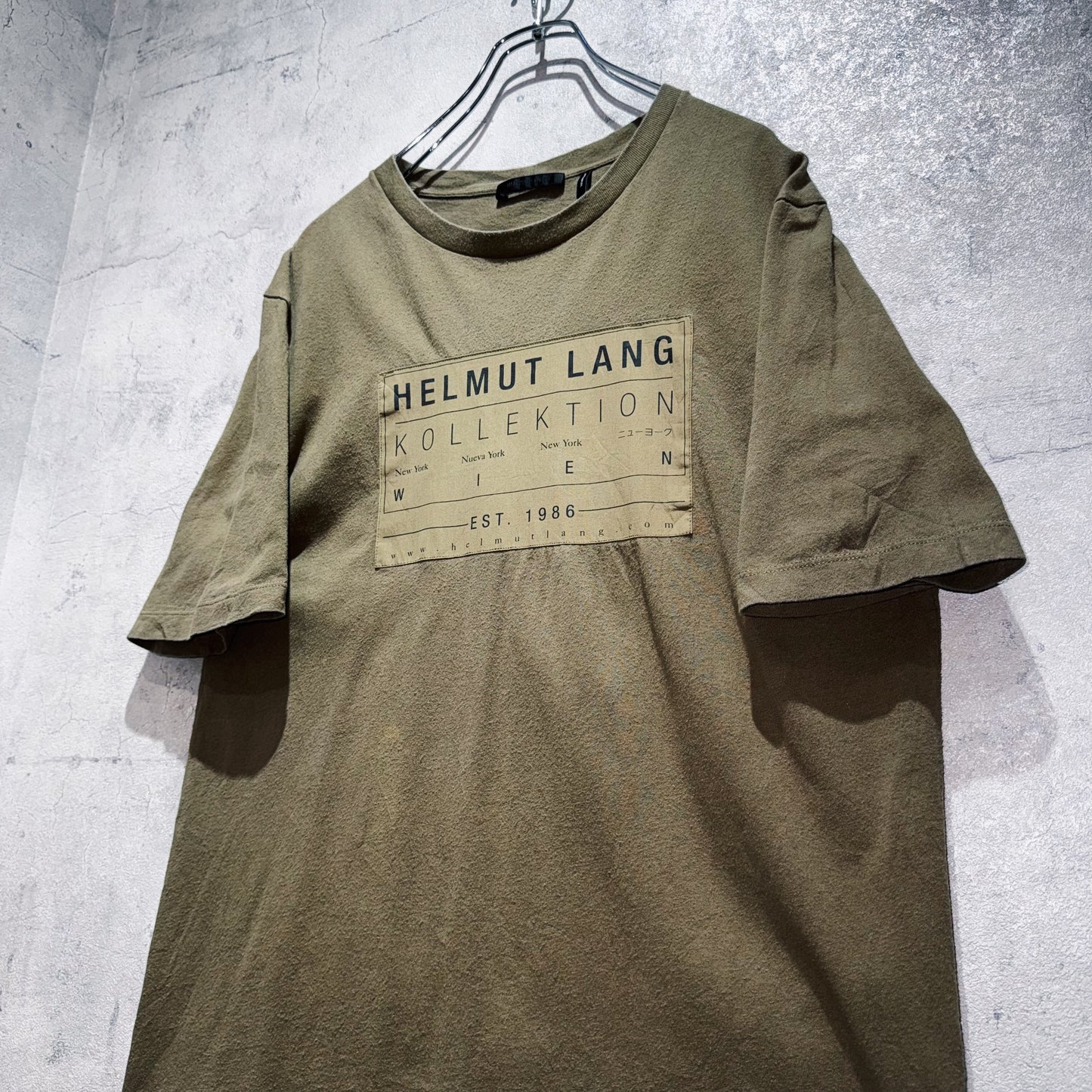 "HELMUT LANG"graphic long design olive color T shirt